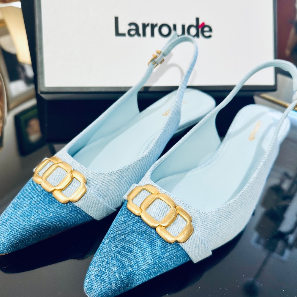 Larroude Color Block Blue Slingback Shoes